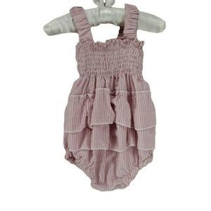 Boutique Girls Pink and White Ruffled Layered Infant Romper 0-3‎ Months